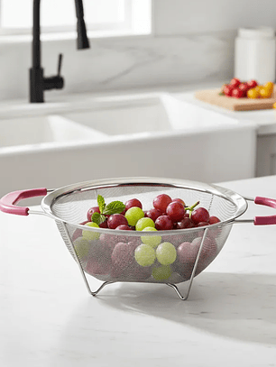 Colador de acero inoxidable con asas rosas 26cm cocina