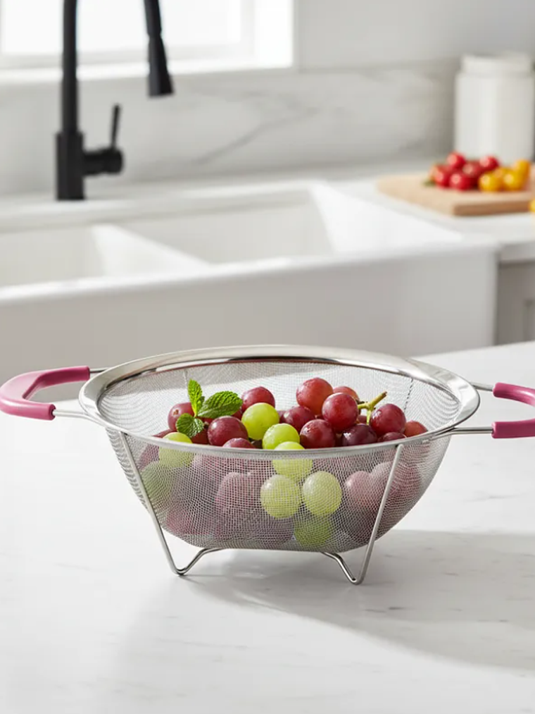 Colador de acero inoxidable con asas rosas 26cm cocina 1