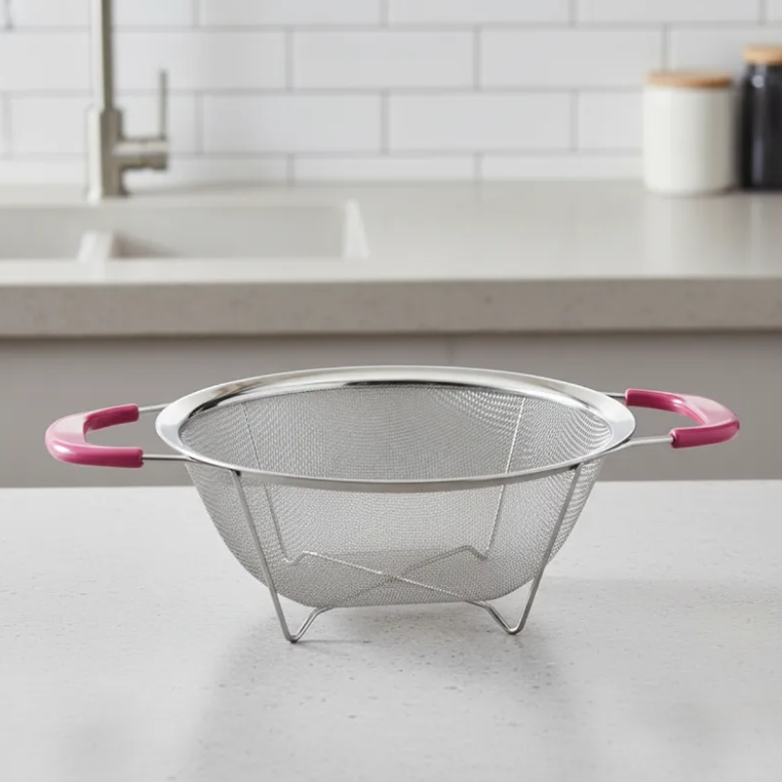 Colador de acero inoxidable con asas rosas 26cm cocina 2