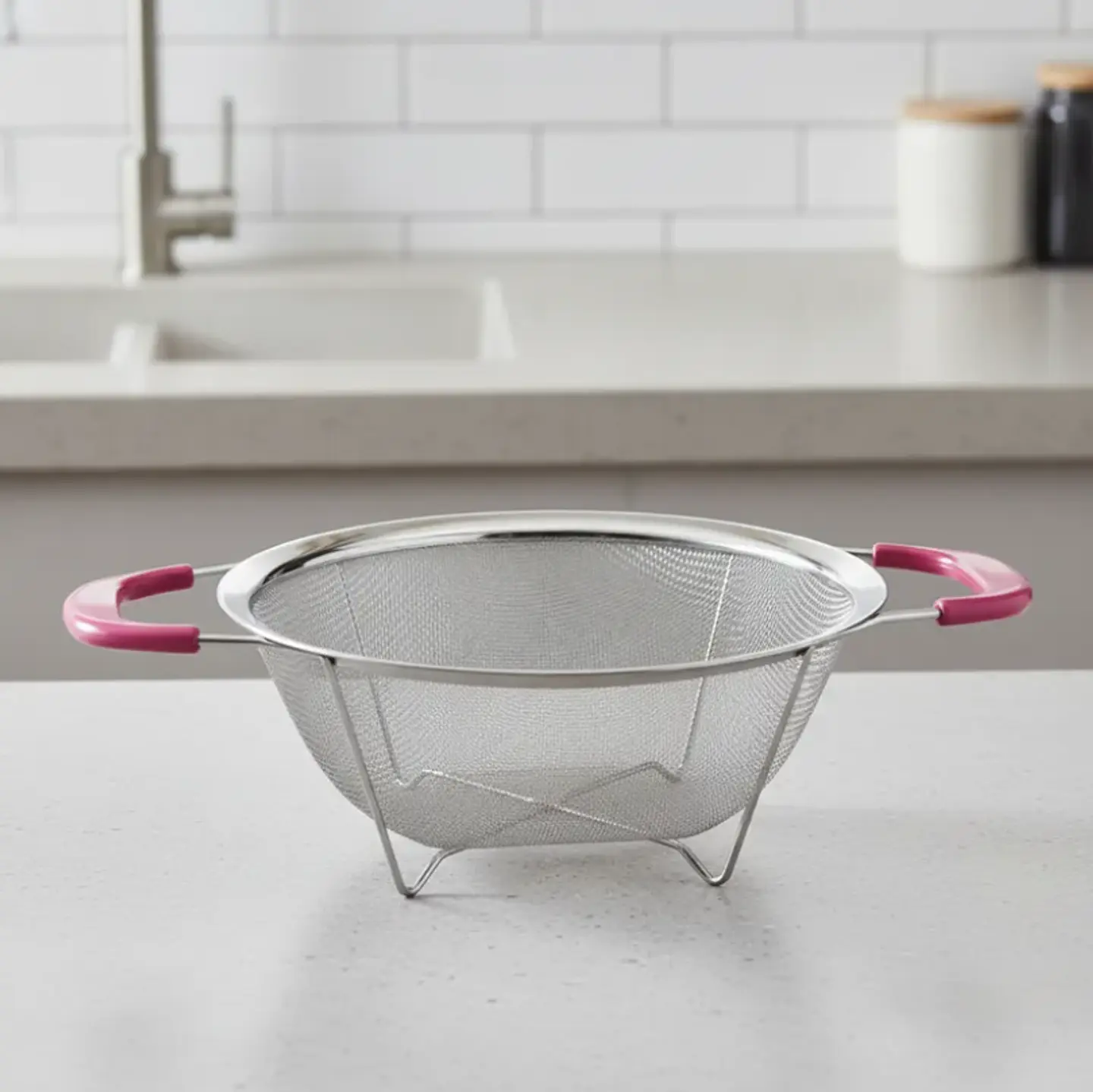 Colador de acero inoxidable con asas rosas 26cm cocina 2