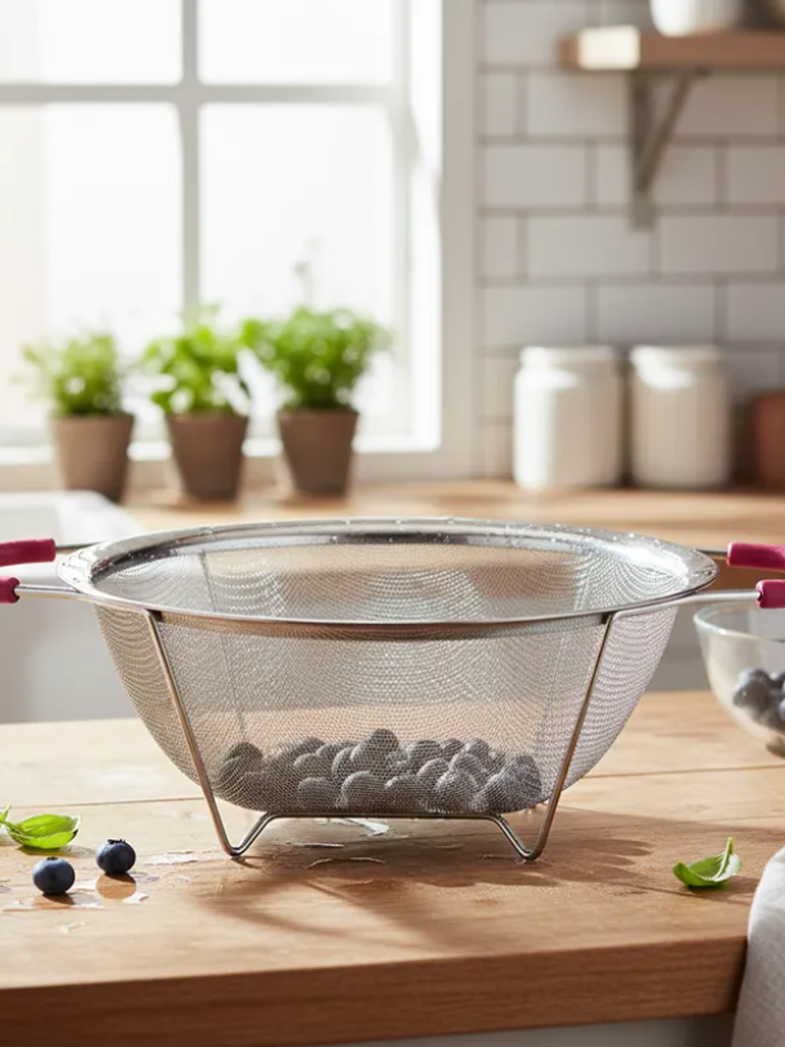 Colador de acero inoxidable con asas rosas 26cm cocina 4