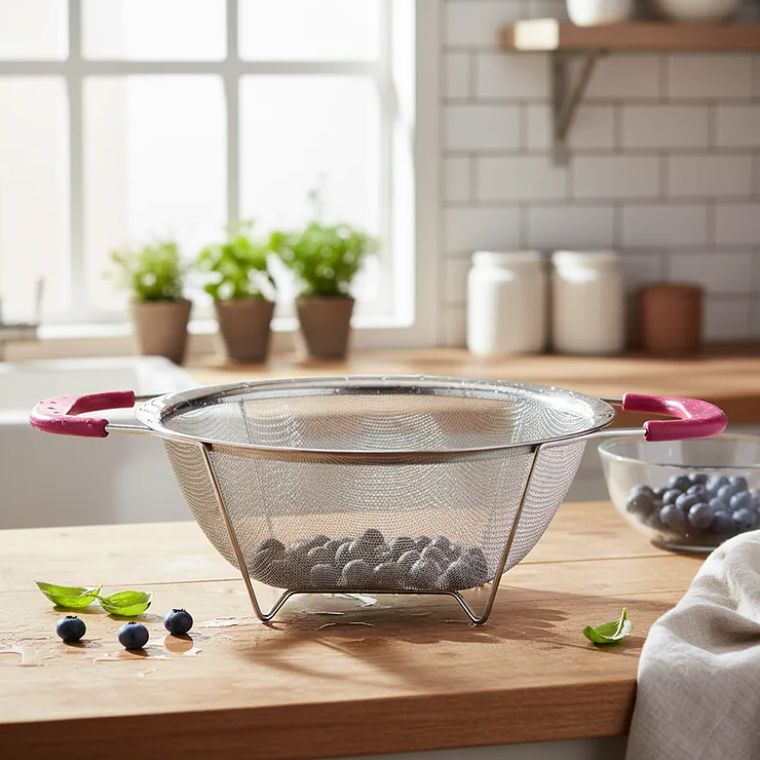 Colador de acero inoxidable con asas rosas 26cm cocina 4