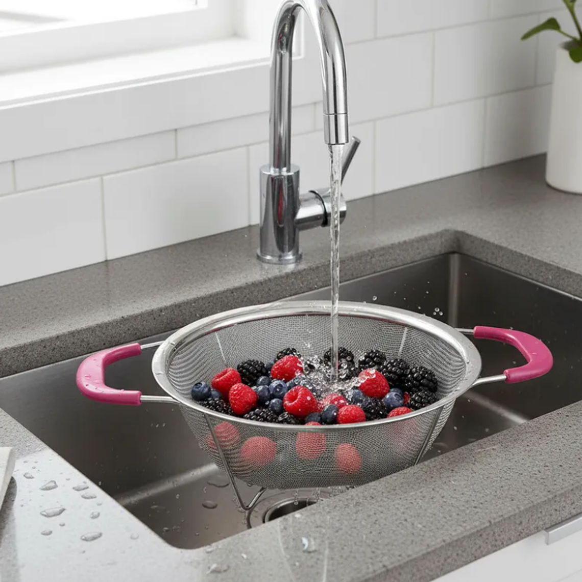 Colador de acero inoxidable con asas rosas 26cm cocina 6