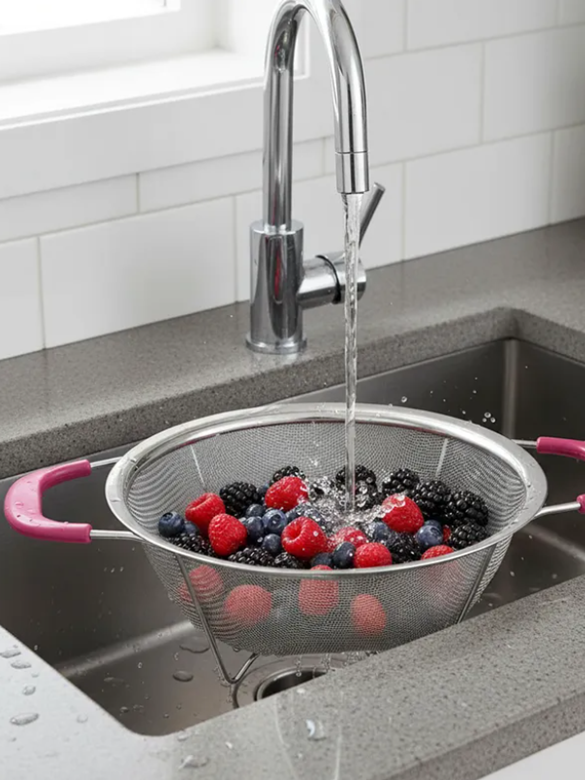 Colador de acero inoxidable con asas rosas 26cm cocina 6