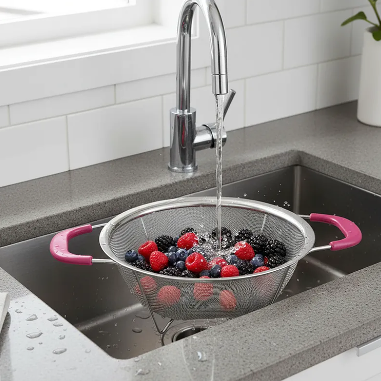 Colador de acero inoxidable con asas rosas 26cm cocina 6