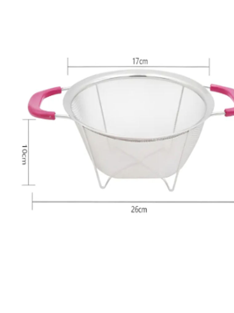 Colador de acero inoxidable con asas rosas 26cm cocina 7
