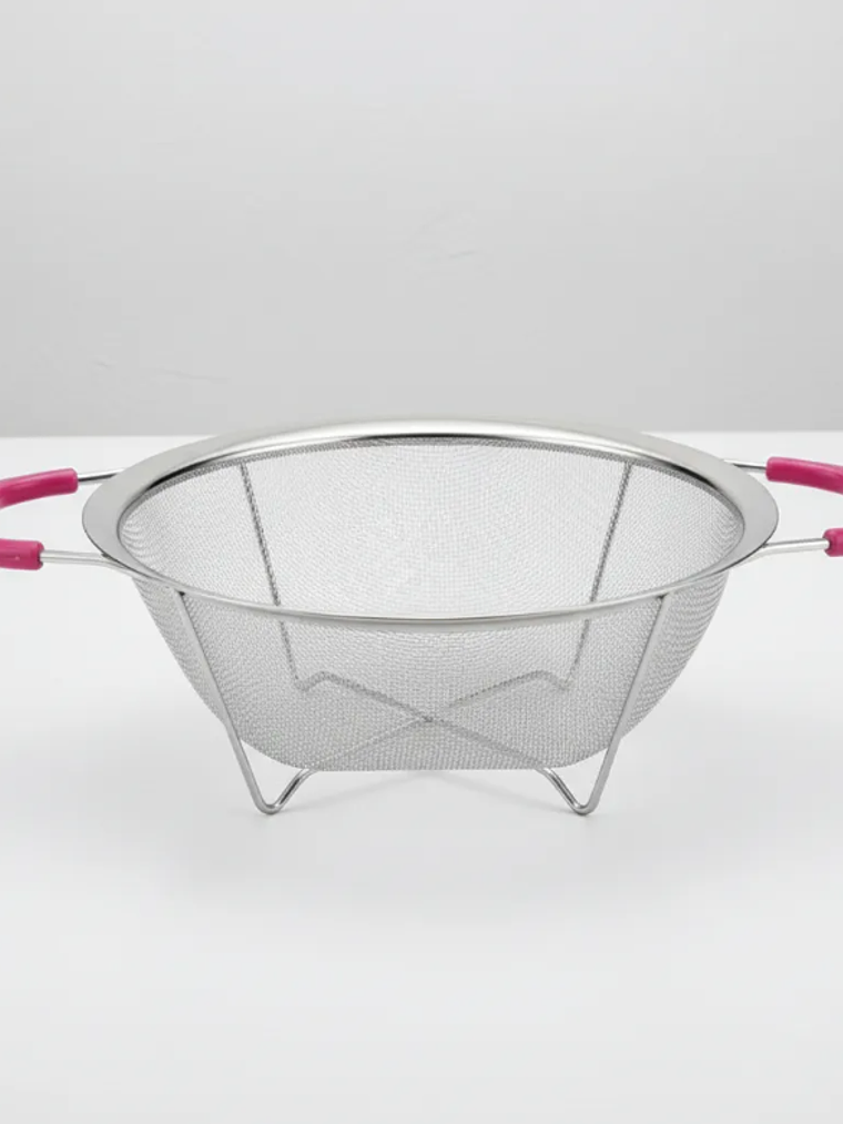 Colador de Acero Inoxidable con Base y Asas Rosadas 23cm 4