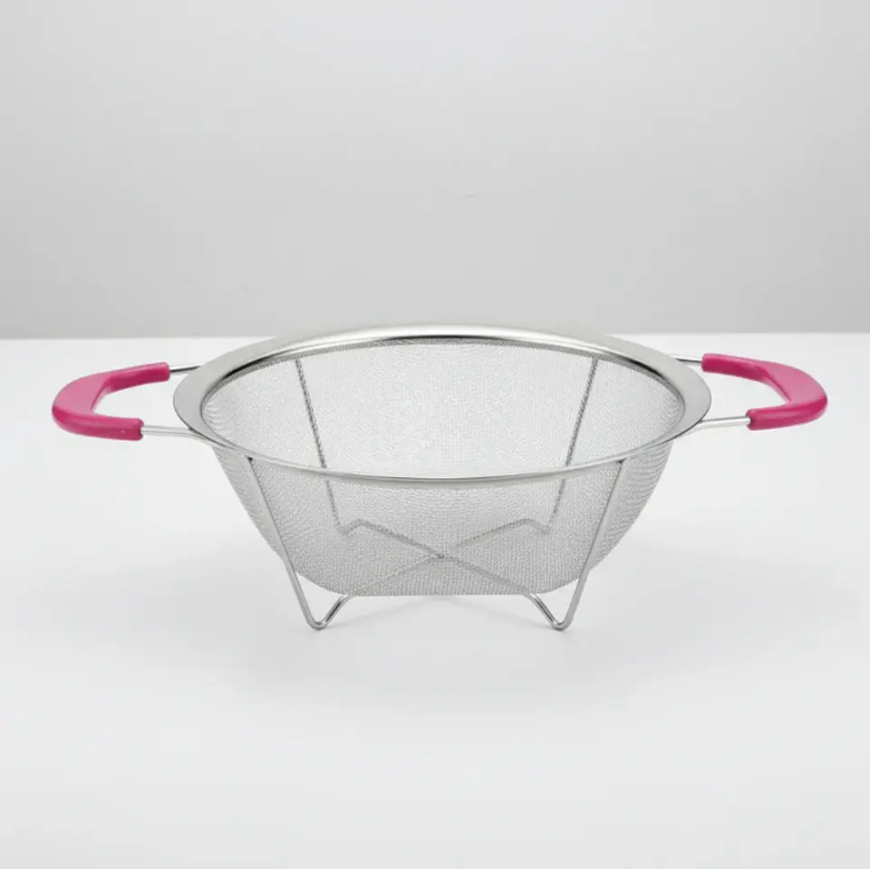 Colador de Acero Inoxidable con Base y Asas Rosadas 23cm 4