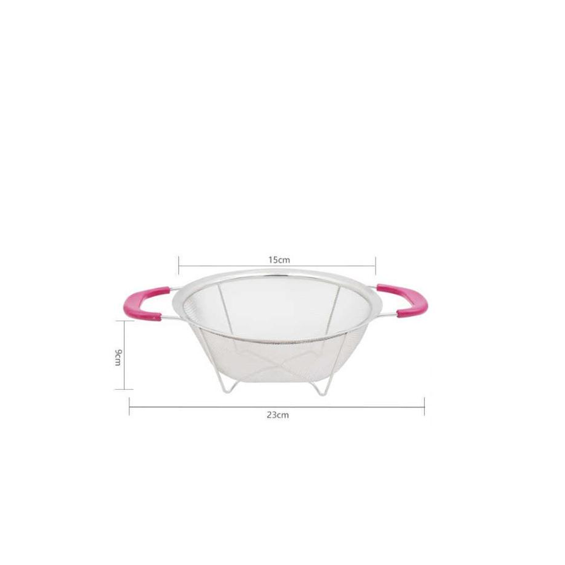 Colador de Acero Inoxidable con Base y Asas Rosadas 23cm 5