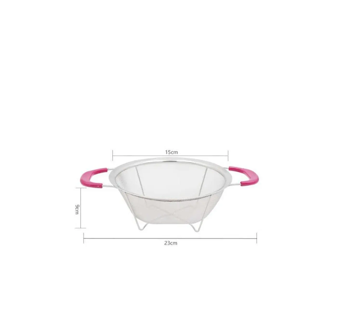 Colador de Acero Inoxidable con Base y Asas Rosadas 23cm 5
