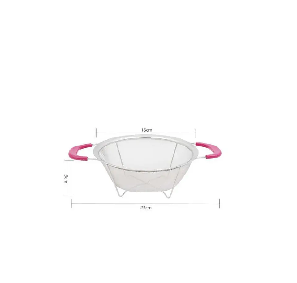 Colador de Acero Inoxidable con Base y Asas Rosadas 23cm 5