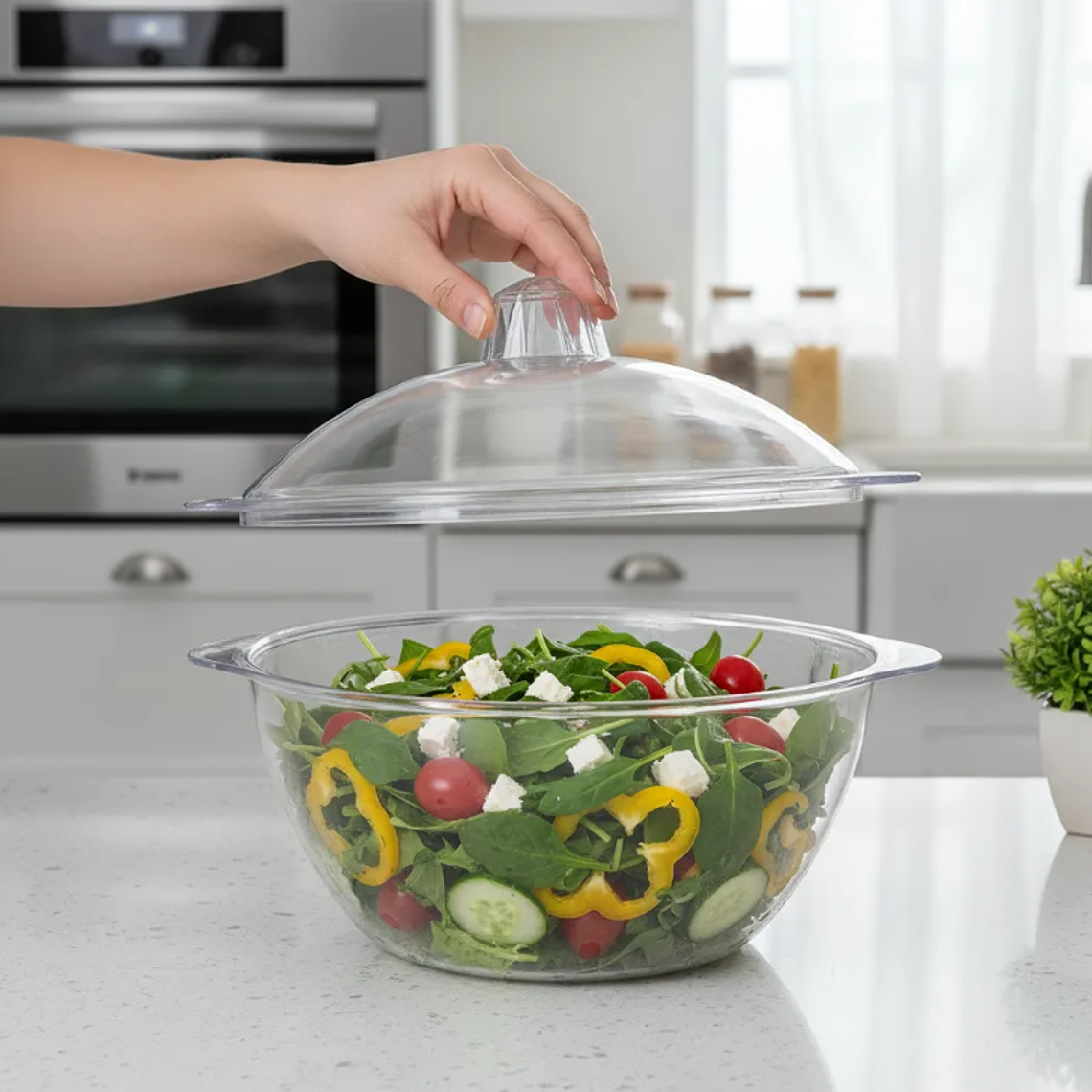 Ensaladera Bowl Acrílico Transparente Con Tapa 4