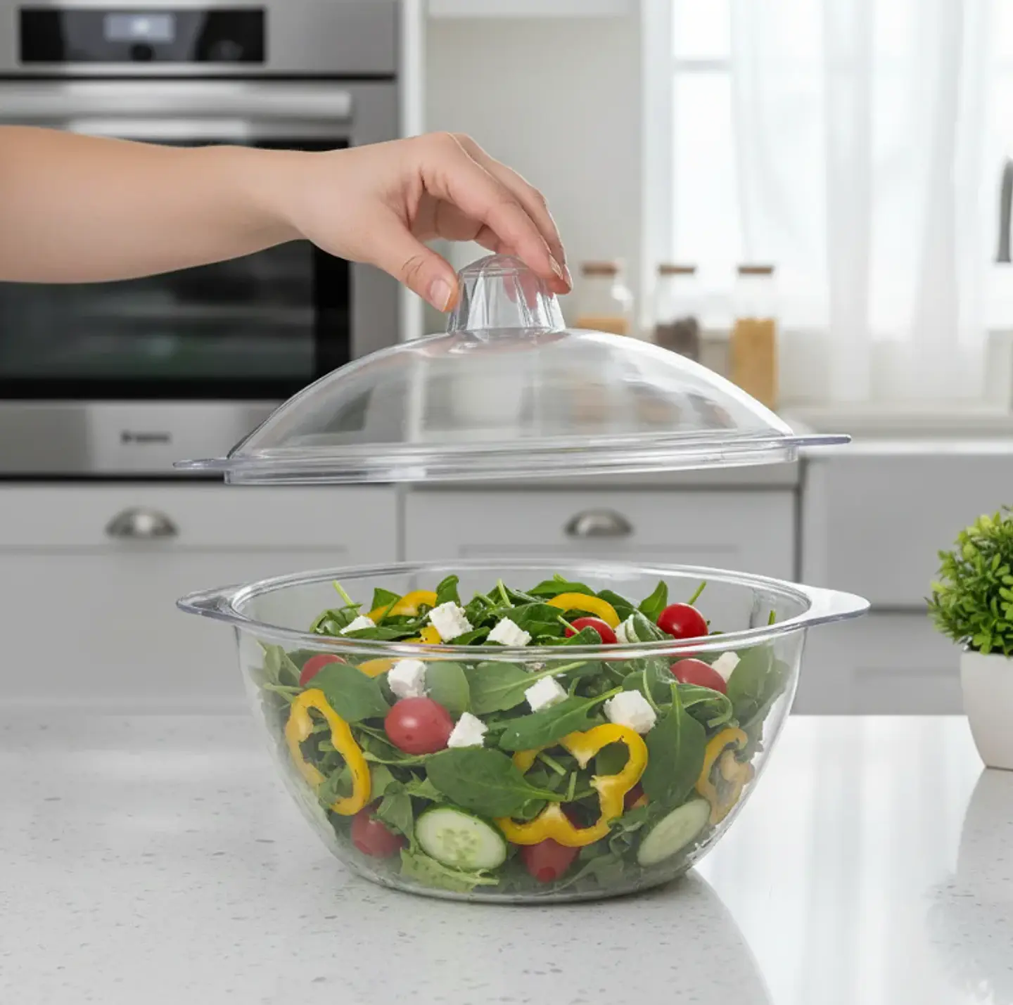 Ensaladera Bowl Acrílico Transparente Con Tapa 4