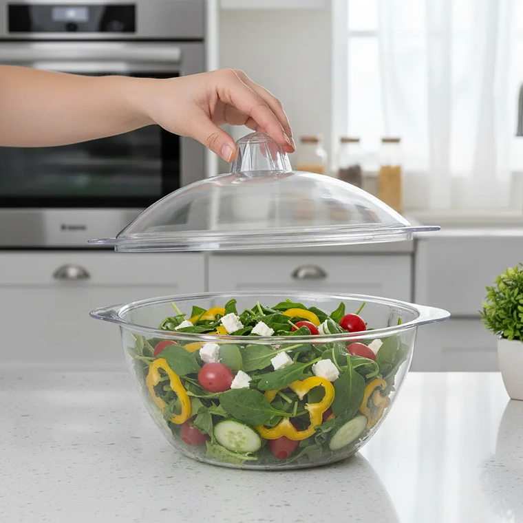 Ensaladera Bowl Acrílico Transparente Con Tapa 4