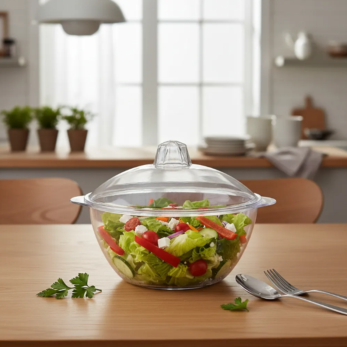 Ensaladera Bowl Acrílico Transparente Con Tapa 6