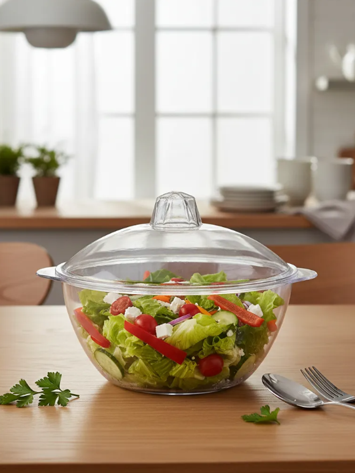 Ensaladera Bowl Acrílico Transparente Con Tapa 6