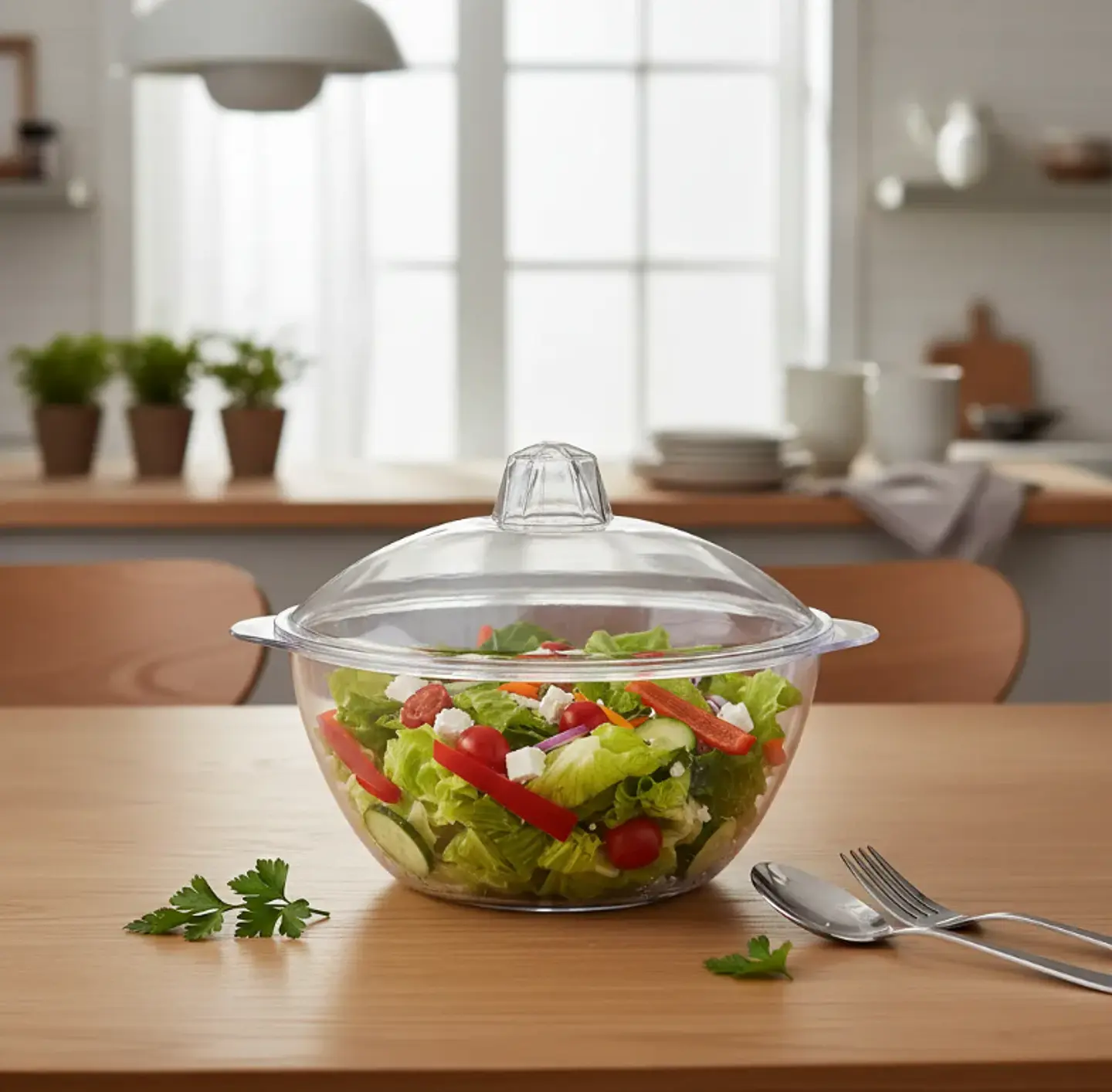 Ensaladera Bowl Acrílico Transparente Con Tapa 6