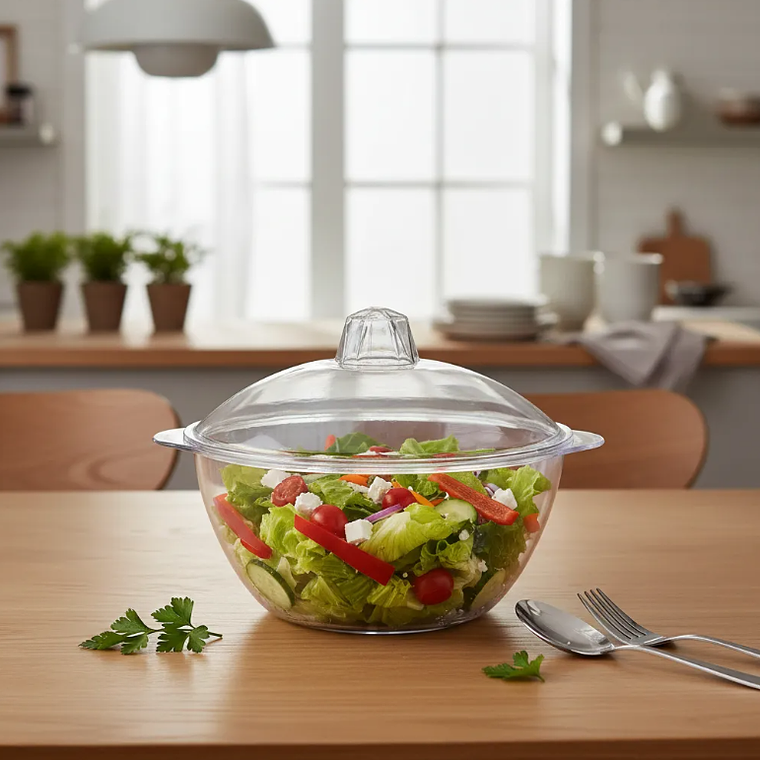 Ensaladera Bowl Acrílico Transparente Con Tapa 6