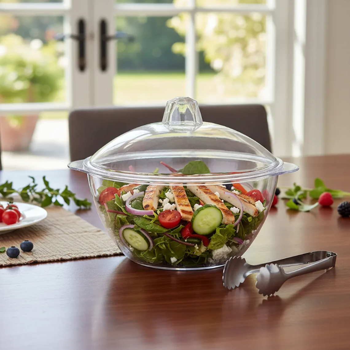 Ensaladera Bowl Acrílico Transparente Con Tapa 7