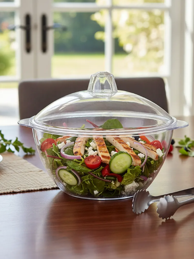 Ensaladera Bowl Acrílico Transparente Con Tapa 7