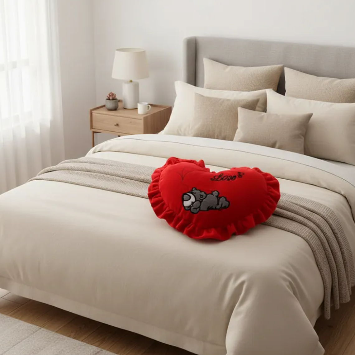 Cojín De Corazón Rojo Peluche Con Oso Love Regalo 49x36cm 5