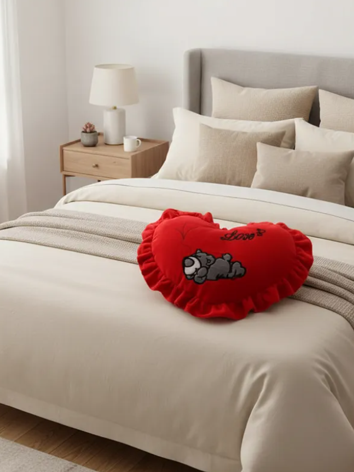 Cojín De Corazón Rojo Peluche Con Oso Love Regalo 49x36cm 5