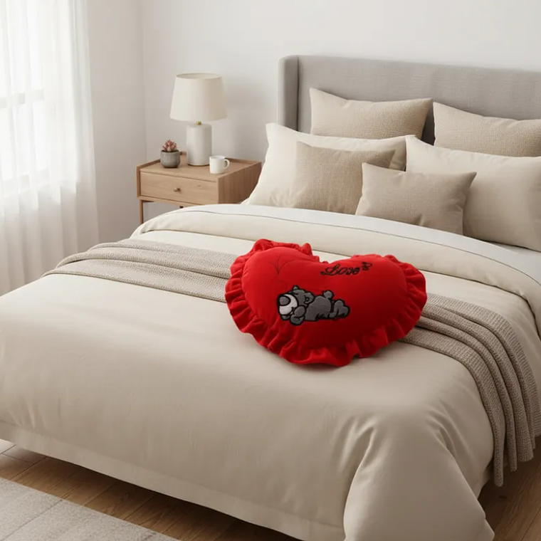 Cojín De Corazón Rojo Peluche Con Oso Love Regalo 49x36cm 5