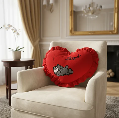 Cojín De Corazón Rojo Peluche Con Oso Love Regalo 49x36cm