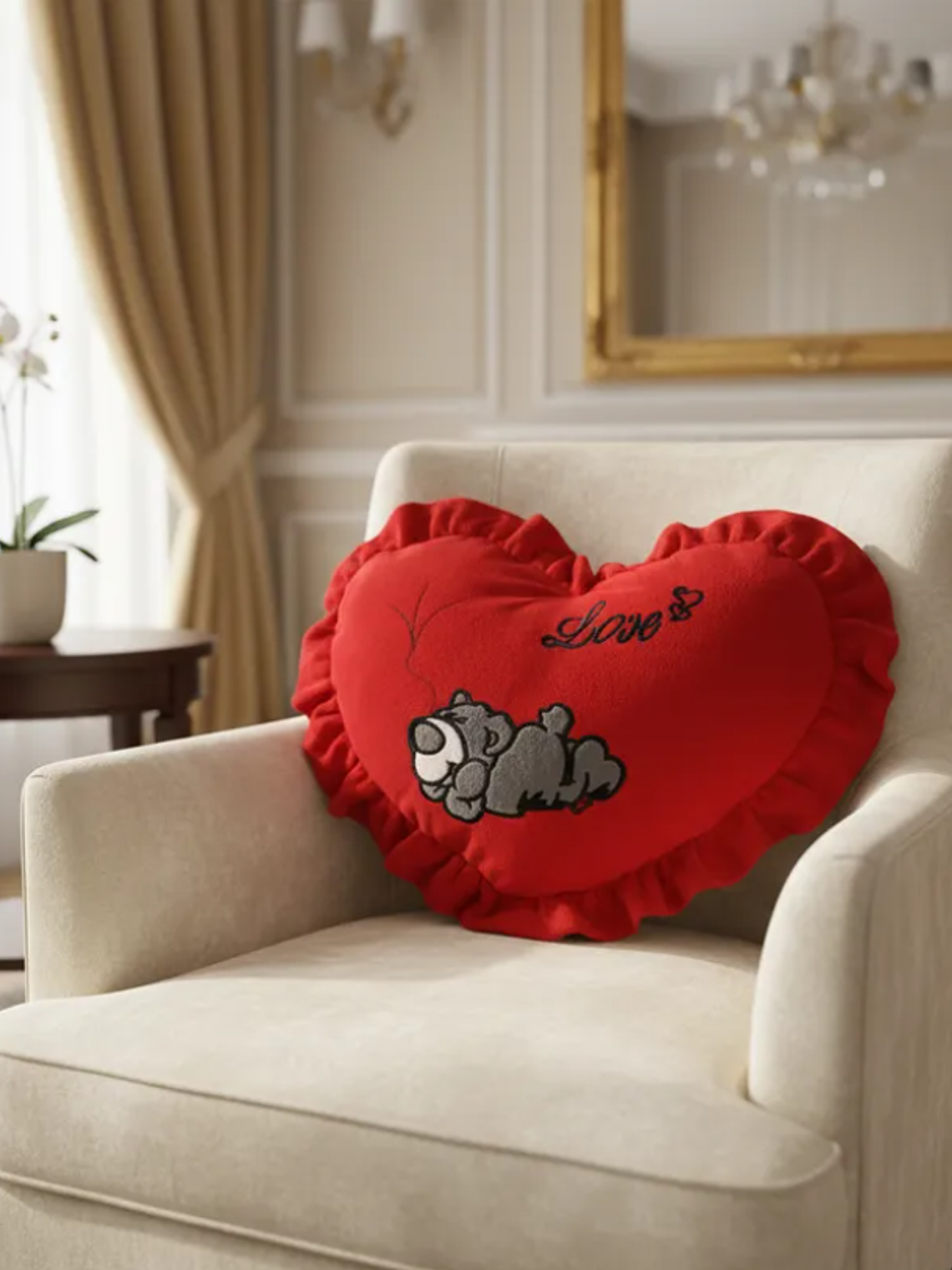 Cojín De Corazón Rojo Peluche Con Oso Love Regalo 49x36cm 1