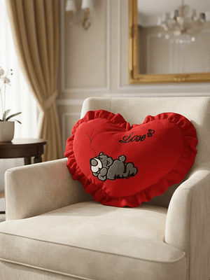 Cojín De Corazón Rojo Peluche Con Oso Love Regalo 49x36cm