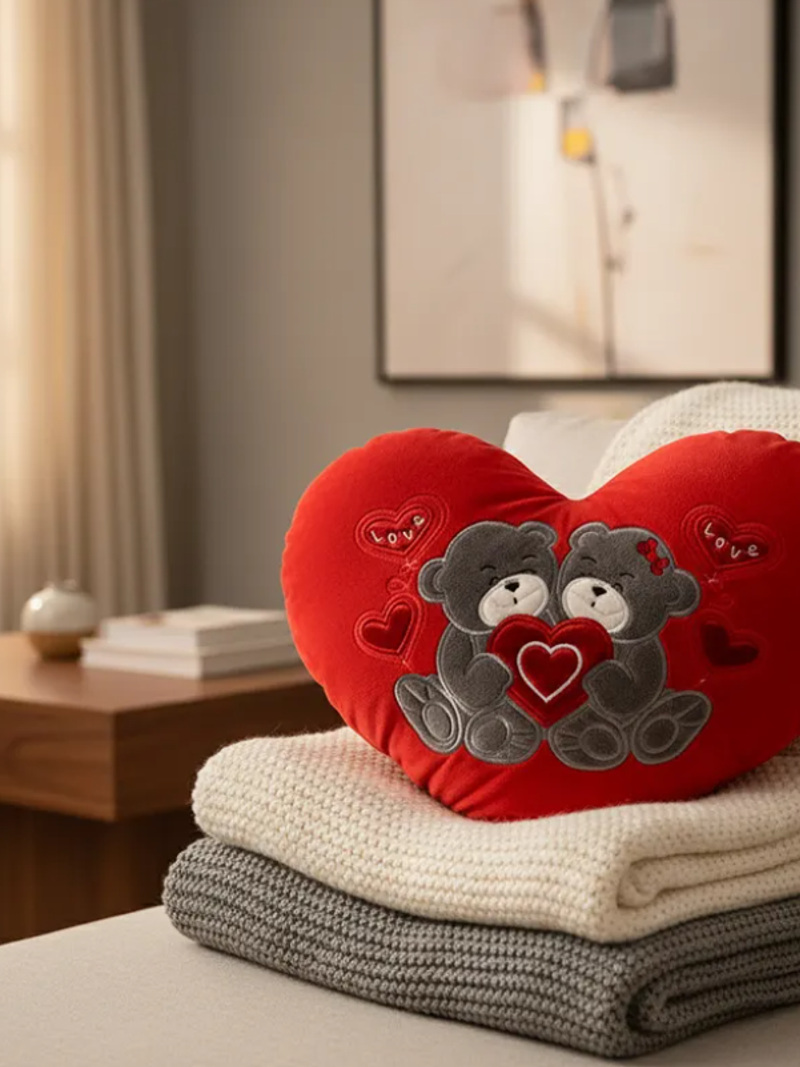 Cojín corazón peluche ositos amor 40x30cm rojo 3