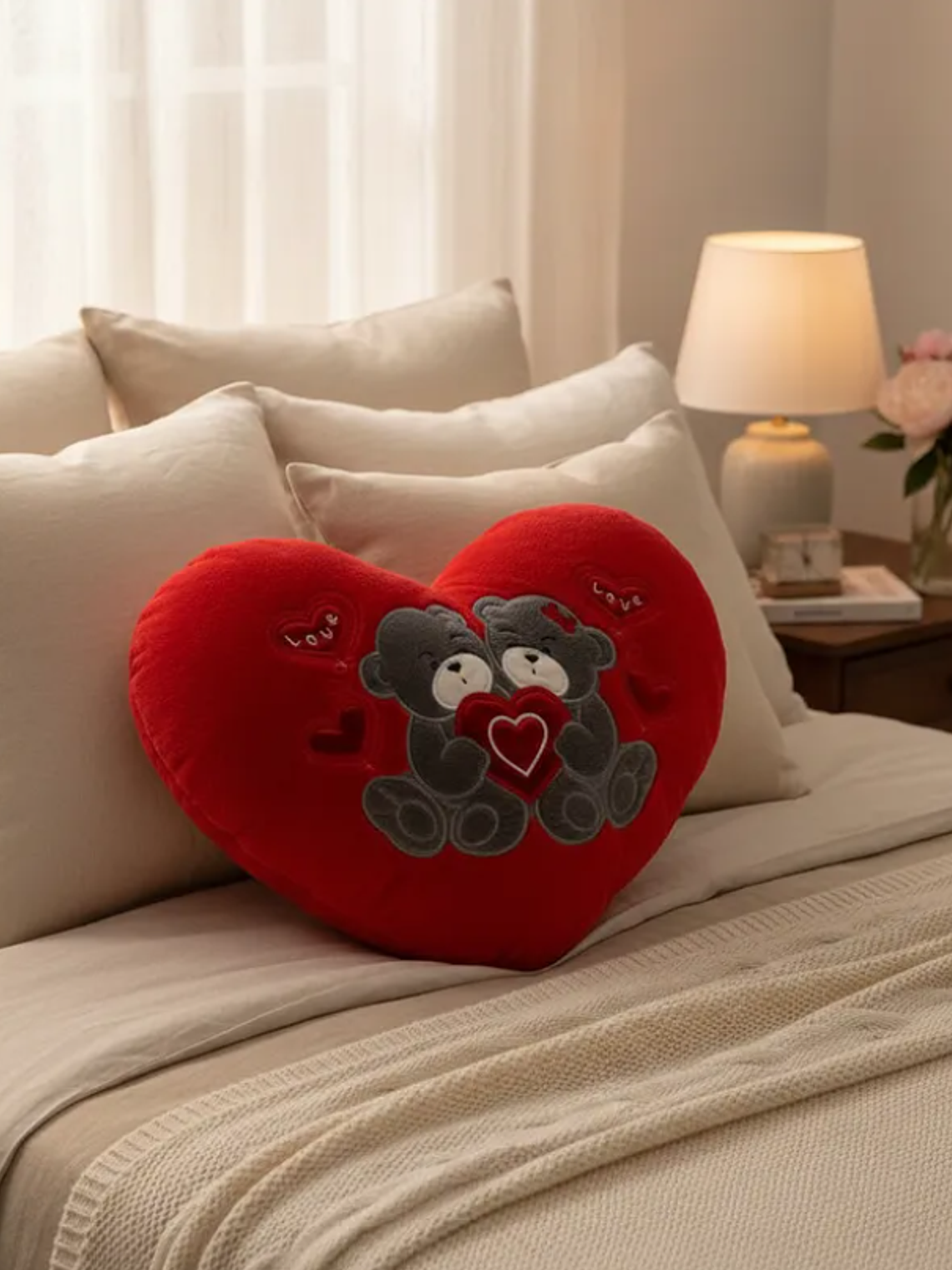 Cojín corazón peluche ositos amor 40x30cm rojo 5