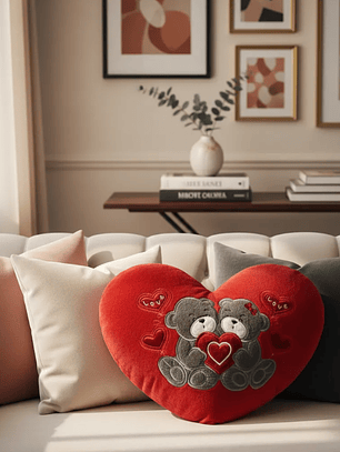 Cojín corazón peluche ositos amor 40x30cm rojo