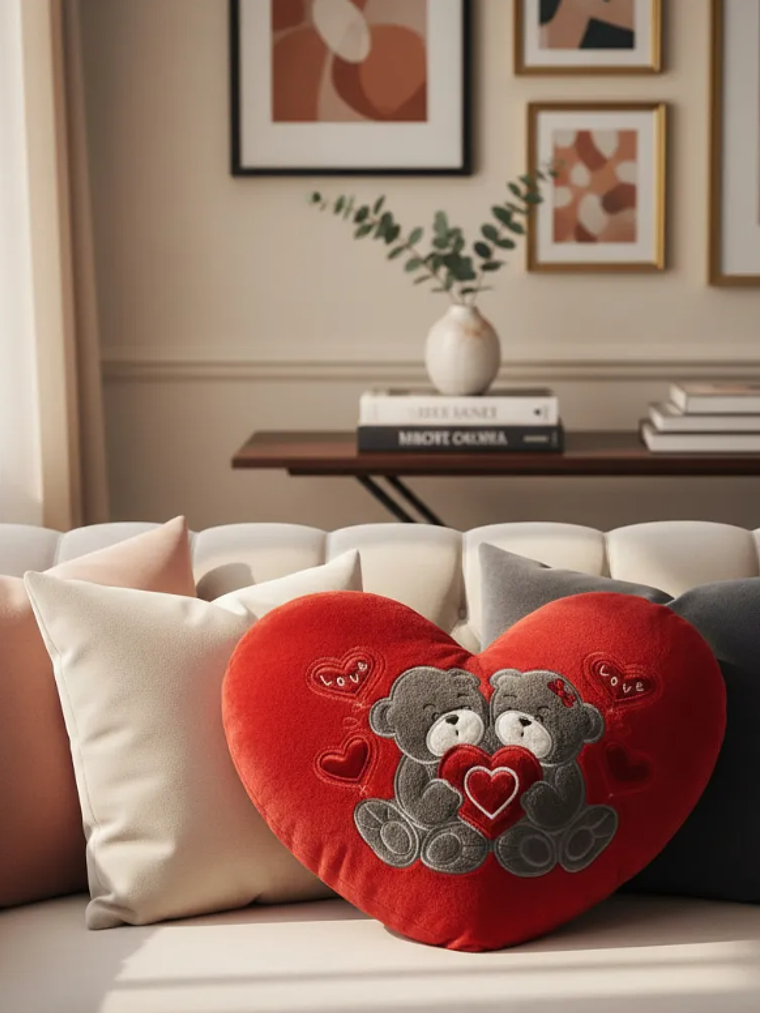 Cojín corazón peluche ositos amor 40x30cm rojo 1