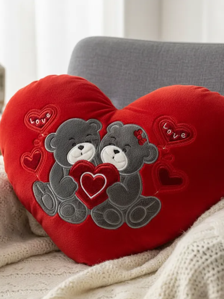 Cojín corazón peluche ositos amor 40x30cm rojo 7