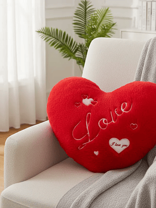 Cojín Corazón Rojo Peluche Bordado Love 45x32cm
