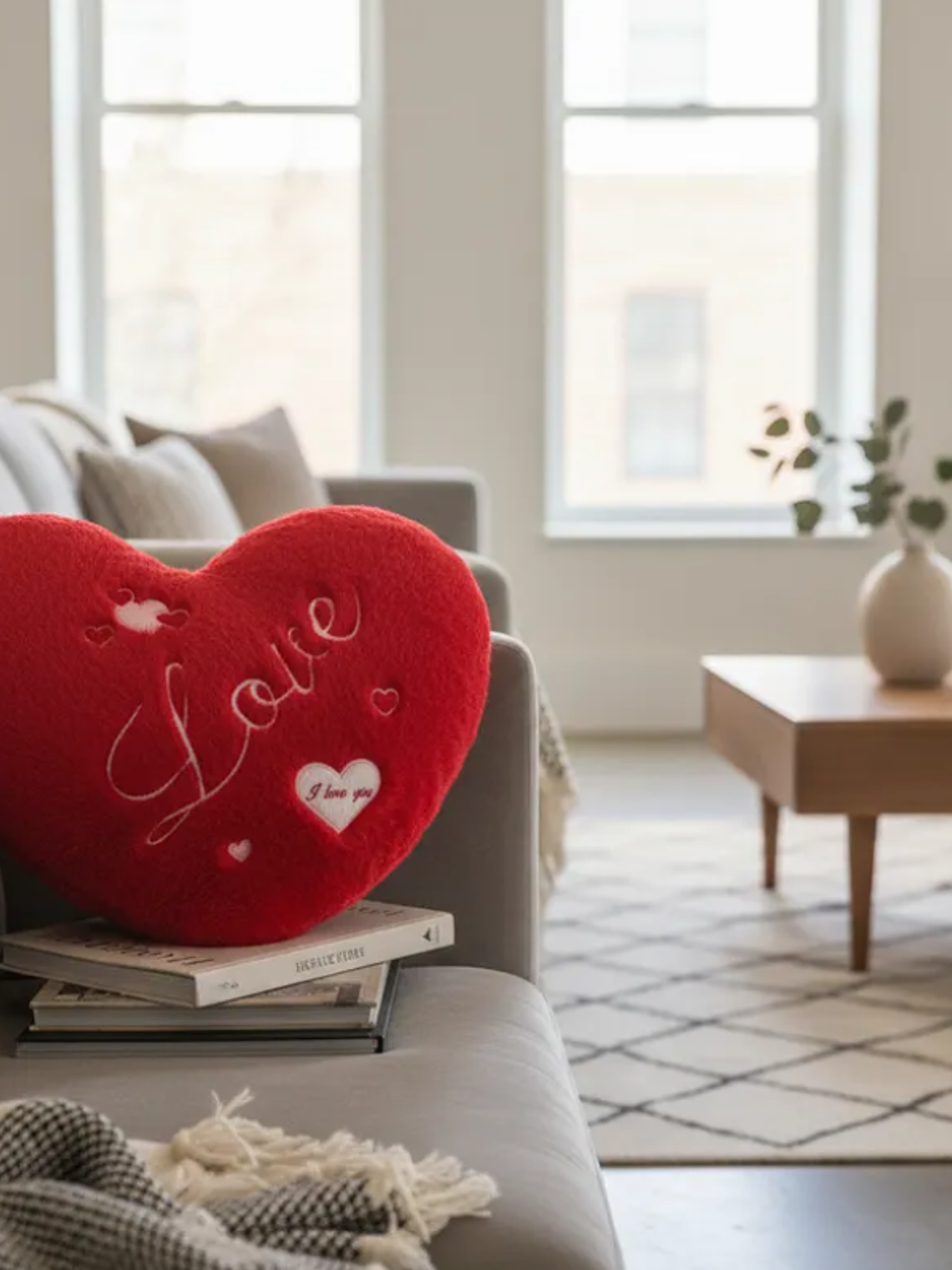 Cojín Corazón Rojo Peluche Bordado Love 45x32cm 3