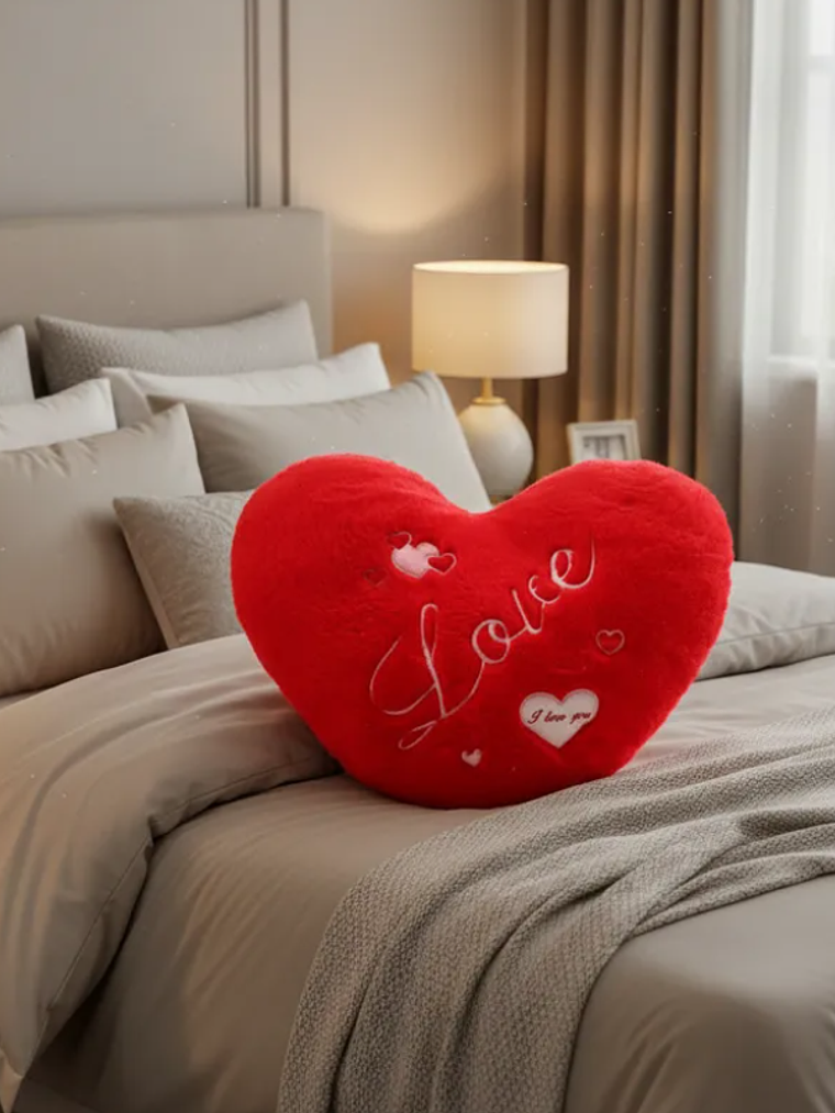 Cojín Corazón Rojo Peluche Bordado Love 45x32cm 4