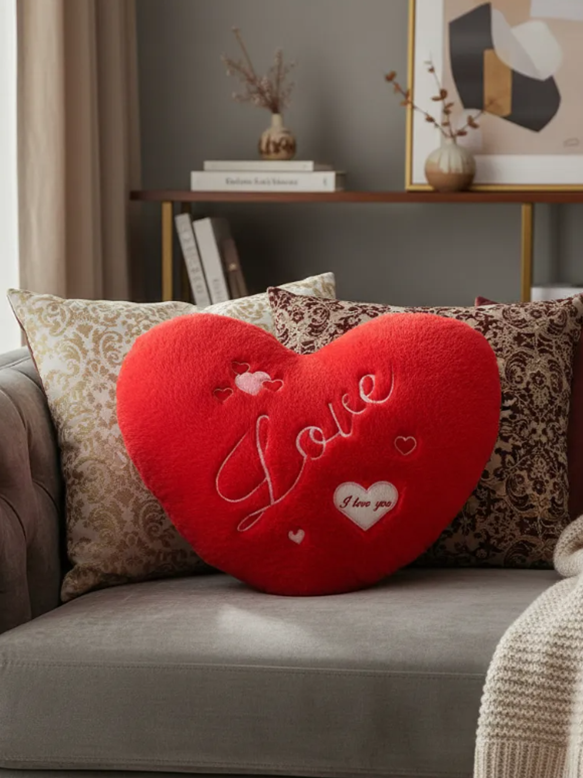 Cojín Corazón Rojo Peluche Bordado Love 45x32cm 6