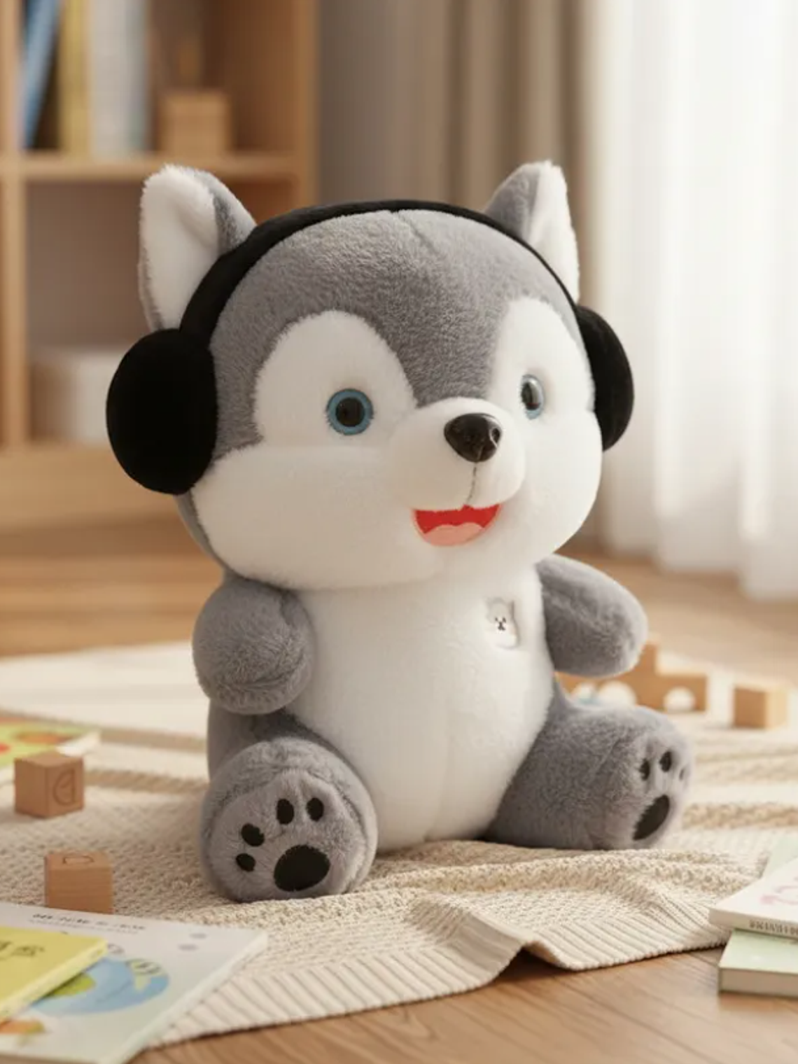 Peluche Perro Husky Con Audífonos 21cm Juguete Suave Regalo 1
