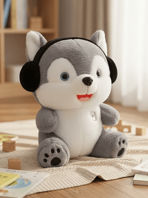 Peluche Perro Husky Con Audífonos 21cm Juguete Suave Regalo