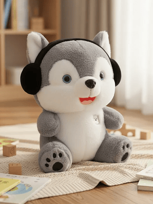Peluche Perro Husky Con Audífonos 21cm Juguete Suave Regalo