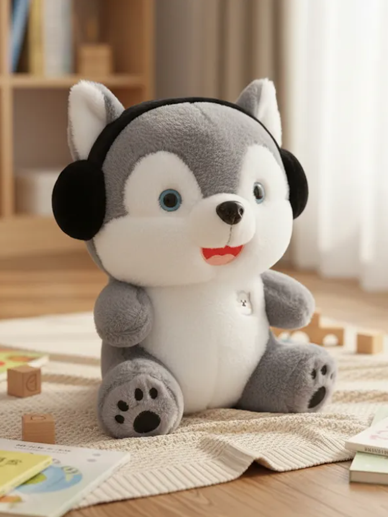 Peluche Perro Husky Con Audífonos 21cm Juguete Suave Regalo 1