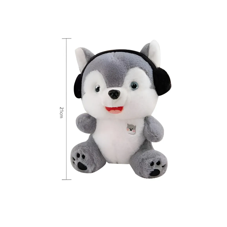 Peluche Perro Husky Con Audífonos 21cm Juguete Suave Regalo 3