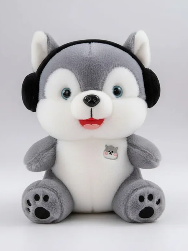 Peluche Perro Husky Con Audífonos 21cm Juguete Suave Regalo 5