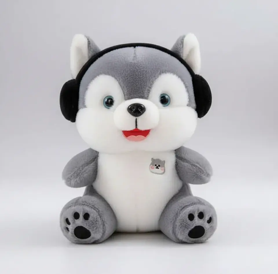 Peluche Perro Husky Con Audífonos 21cm Juguete Suave Regalo 5
