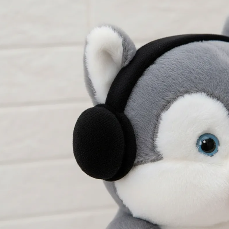 Peluche Perro Husky Con Audífonos 21cm Juguete Suave Regalo 6