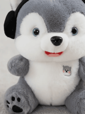 Peluche Perro Husky Con Audífonos 21cm Juguete Suave Regalo
