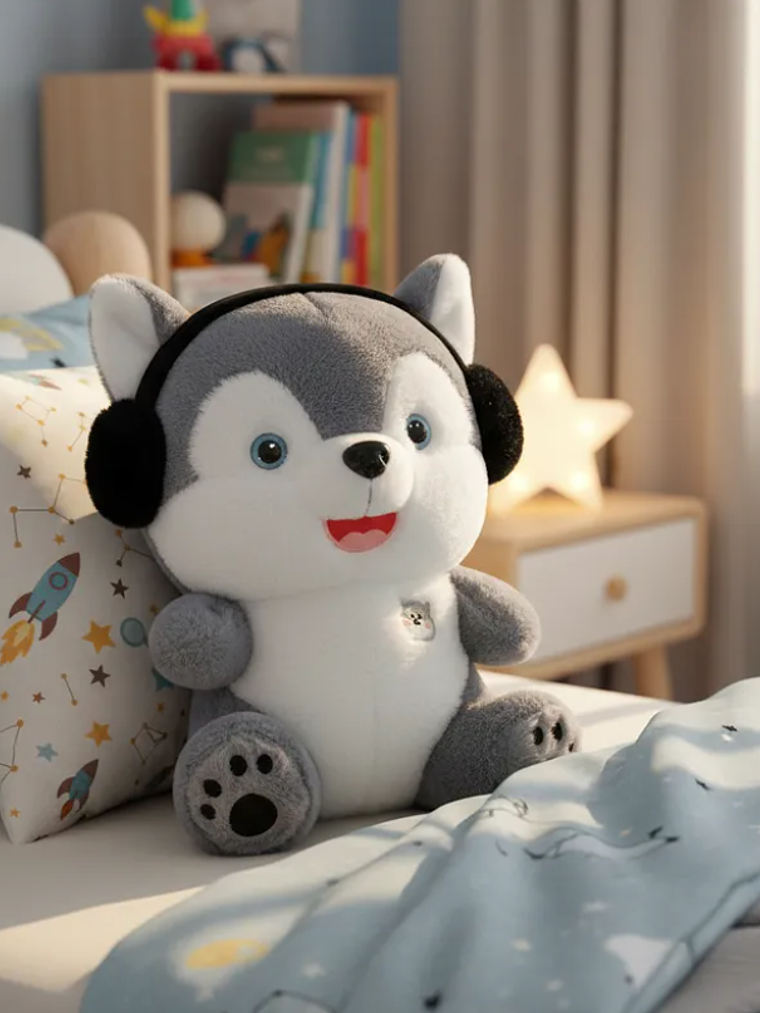 Peluche Perro Husky Con Audífonos 21cm Juguete Suave Regalo 4