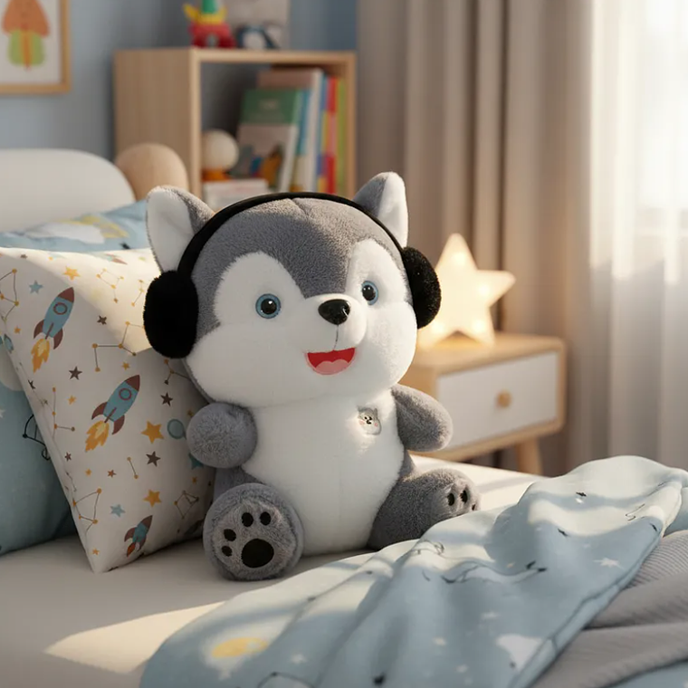 Peluche Perro Husky Con Audífonos 21cm Juguete Suave Regalo 4